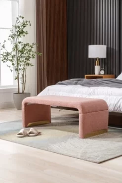 Lily 43.31" Faux Shearling Fabric Look Upholstered Waterfall Bench With Gold Metal Legs-Maison Boucle -Cozy Living Deals Store GUEST 99d63065 83b4 410f a0fd 40ed14ded827