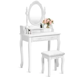Costway Vanity Wood Makeup Dressing Table Stool 4 Drawers Black/White -Cozy Living Deals Store GUEST 9a2d1a22 7638 46cb a710 b12634b2cc2b