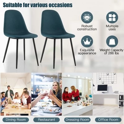 Tangkula Dining Chairs Set Of 2 Upholstered Fabric Chairs W/Metal Legs For Living Room Blue 7 Tangkula Dining Chairs Set Of 2 Upholstered Fabric Chairs W/Metal Legs For Living Room Blue - Image 7