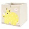 3 Sprouts Large 13 Inch Square Children's Foldable Fabric Storage Cube Organizer Box Soft Toy Bin, Yellow Rhino And Polka Dot Sheep (2 Pack)
