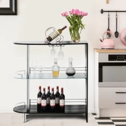 Costway Wine Rack Unit W/Tempered Glass Shelf & Glass Holders Glossy Black -Cozy Living Deals Store GUEST 9aec0ab5 449c 4958 b1dd 2e662e6dae4a