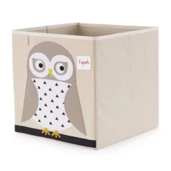 3 Sprouts Large 13 Inch Square Children's Foldable Fabric Storage Cube Organizer Box Soft Toy Bin, Friendly Owl & Peacock (2 Pack)