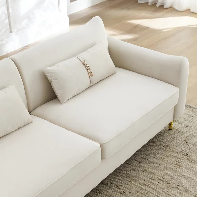 80.3" Modern Velvet Tufted Sofa With 2 Pillows And Gold Legs - ModernLuxe 10 80.3" Modern Velvet Tufted Sofa With 2 Pillows And Gold Legs - ModernLuxe - Image 10