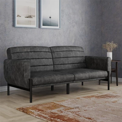 Ash Futon Distressed Faux Leather - Room & Joy 1 Ash Futon Distressed Faux Leather - Room & Joy