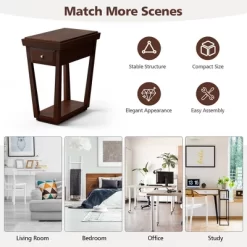 Tangkula 2 Tier End Side Table Nightstand With Drawer Shelf Rubber Wood Classic Espresso -Cozy Living Deals Store GUEST 9de9151b 6276 4107 8db5 b926fb19d5b2
