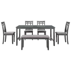 6-Piece Farmhouse Rustic Wooden Dining Table Set With 4 Chairs And Bench, Antique Gray - ModernLuxe 13 6-Piece Farmhouse Rustic Wooden Dining Table Set With 4 Chairs And Bench, Antique Gray - ModernLuxe -Cozy Living Deals Store GUEST 9e45f566 f2bc 494a 90f0 42f0bfe76aab