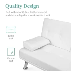 Best Choice Products Modern Faux Leather Convertible Futon Sofa W/ Removable Armrests, Metal Legs, 2 Cupholders - White -Cozy Living Deals Store GUEST 9e717f59 c899 43a7 aa7c e998c6ba72ad