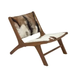 Set Of 2 Rustic Goat Leather And Teak Accent Chairs Brown - Olivia & May