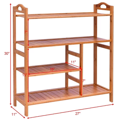 Costway 4 Tier Multifunction Bamboo Shoe Rack Boot Tower Shelf Storage Organizer Stand 1 Costway 4 Tier Multifunction Bamboo Shoe Rack Boot Tower Shelf Storage Organizer Stand