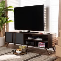 2 Door Naoki Two-Tone Wood TV Stand For TVs Up To 65" Gray/Walnut - Baxton Studio -Cozy Living Deals Store GUEST 9f8c43af 0bf0 4758 9fd4 47289810ad1b