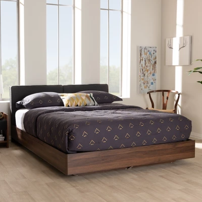 Queen Iselin Finished Storage Platform Bed Dark Gray/Walnut Brown - Baxton Studio 1 Queen Iselin Finished Storage Platform Bed Dark Gray/Walnut Brown - Baxton Studio