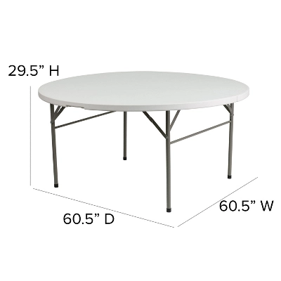 Flash Furniture 5-Foot Round Bi-Fold White Plastic Folding Table With Carrying Handle 2 Flash Furniture 5-Foot Round Bi-Fold White Plastic Folding Table With Carrying Handle - Image 2