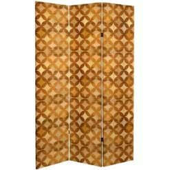 6" Double Sided Japanese Wood Pattern Canvas Room Divider Brown - Oriental Furniture