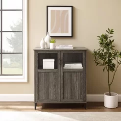 Transitional Glass And Grooved Door Accent Cabinet - Saracina Home -Cozy Living Deals Store GUEST a1947db9 6566 40de 8853 23318fcef57c