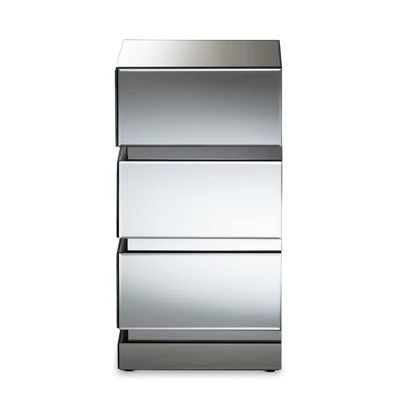 Sabrina Hollywood Regency Glamour Style Mirrored 3 - Drawer Nightstand - Baxton Studio 3 Sabrina Hollywood Regency Glamour Style Mirrored 3 - Drawer Nightstand - Baxton Studio - Image 3