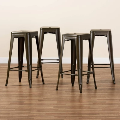 4pc Horton Gunmetal Metal Stackable Barstool Set Gun Metal - Baxton Studio 6 4pc Horton Gunmetal Metal Stackable Barstool Set Gun Metal - Baxton Studio - Image 6