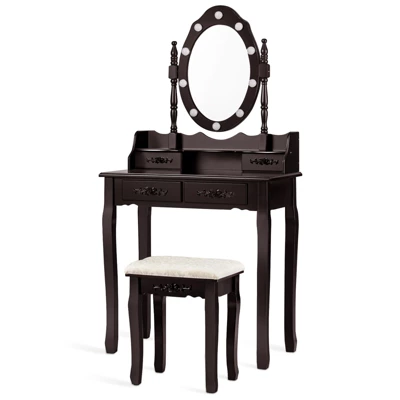 Vanity Table Set Detachable Makeup Table Dressing Desk With Mirror & Cushioned Stool Brown/White/Black 6 Vanity Table Set Detachable Makeup Table Dressing Desk With Mirror & Cushioned Stool Brown/White/Black - Image 6
