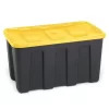 Homz 34-Gallon Durabilt Plastic Stackable Home Office Garage Storage Organization Container Bin W/Lid And Handles, Black/Yellow (2 Pack)