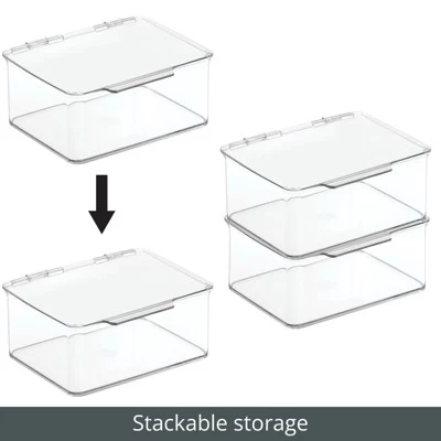 MDesign Plastic Craft Room Storage Organizer Box With Hinged Lid, 8 Pack, Clear 4 MDesign Plastic Craft Room Storage Organizer Box With Hinged Lid, 8 Pack, Clear - Image 4