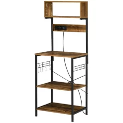 HOMCOM Kitchen Baker's Rack With Power Outlet, USB Charger, Microwave Stand, Coffee Bar With Adjustable Shelves, 5 Hooks, Rustic Brown -Cozy Living Deals Store GUEST a2da96e7 fdd3 4a80 afe5 21878c0dfc30
