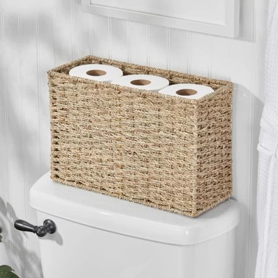 MDesign Large Rustic Woven Seagrass Toilet Tank Bathroom Storage Basket 1 MDesign Large Rustic Woven Seagrass Toilet Tank Bathroom Storage Basket