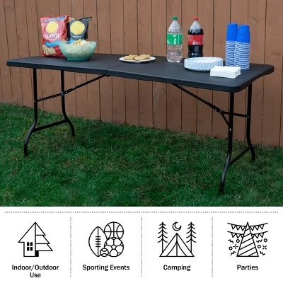 Folding Table - Lightweight Portable Folding Desk - 6-Foot-Long Plastic Table For Camping, Playing Cards, Parties, And Dining By Everyday Home (Black) 2 Folding Table - Lightweight Portable Folding Desk - 6-Foot-Long Plastic Table For Camping, Playing Cards, Parties, And Dining By Everyday Home (Black) - Image 2