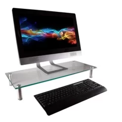 Monoprice Multimedia Riser Desktop Monitor Stand - Medium, 25.6 X 11.0 Inches, Clear Glass - Workstream Collection