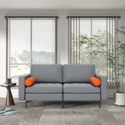 Costway Modern Loveseat 2-Seat Sofa Couch W/ 2 Bolsters Side Storage Pocket Ash Grey