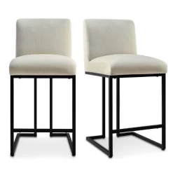 Set Of 2 Mason 25" Contemporary Armless Upholstered Fabric With Black Metal Sled Legs Counter Height Barstools-The Pop Maison