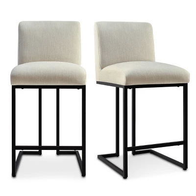 Set Of 2 Mason 25" Contemporary Armless Upholstered Fabric With Black Metal Sled Legs Counter Height Barstools-The Pop Maison 1 Set Of 2 Mason 25" Contemporary Armless Upholstered Fabric With Black Metal Sled Legs Counter Height Barstools-The Pop Maison