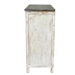 LuxenHome Distressed White And Gray Wood 1-Door Storage Wine Cabinet -Cozy Living Deals Store GUEST a5b7f99d 6940 4e55 8415 3e416b5b1871
