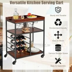Costway 3 Tier Kitchen Trolley Utility Cart W/Wine Rack & Glass Holder -Cozy Living Deals Store GUEST a64db568 b6f0 4633 a36c fdeb3fe6ce7c