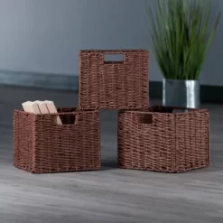 3pc Tessa Woven Rope 3 Small Basket Set Walnut - Winsome -Cozy Living Deals Store GUEST a66c3676 dad2 4859 94a9 84944a26e0b6
