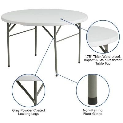 Flash Furniture 4-Foot Round Bi-Fold Granite White Plastic Banquet And Event Folding Table With Carrying Handle 2 Flash Furniture 4-Foot Round Bi-Fold Granite White Plastic Banquet And Event Folding Table With Carrying Handle - Image 2