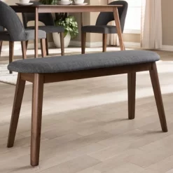 Baxton Studio Easton Mid Century Modern Walnut Finished Wood Fabric Upholstered Bench -Cozy Living Deals Store GUEST a904963a e929 44c7 875a 50c30cb0c8e0