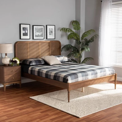King Elston Wood And Synthetic Rattan Platform Bed Brown/Ash Walnut - Baxton Studio 6 King Elston Wood And Synthetic Rattan Platform Bed Brown/Ash Walnut - Baxton Studio - Image 6