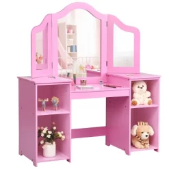 Costway Vanity Table Set Makeup Dressing Kids Girls Study Table Tri Folding Mirror WhitePink -Cozy Living Deals Store GUEST a9e084a4 8665 46b7 b704 7d5a0da74c60