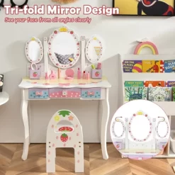 Costway Kids Vanity Princess Makeup Dressing Table Chair Set W/ Tri-fold Mirror White -Cozy Living Deals Store GUEST a9f40336 37e6 4bac a59e 85f2e8a3e0a8