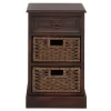 Farmhouse Wooden Side Chest With Basket Drawers Maroon - Olivia & May