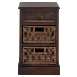 Farmhouse Wooden Side Chest With Basket Drawers Maroon - Olivia & May
