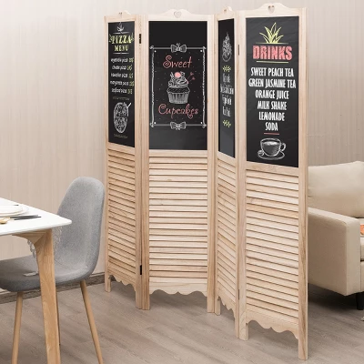 Costway 4-Panel Folding Divider Screen W/Chalkboard 5.7Ft Tall Natural 2 Costway 4-Panel Folding Divider Screen W/Chalkboard 5.7Ft Tall Natural - Image 2