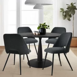 Haven+Edwin 5-Piece Black Round-Shaped Dining Table Set With 4 Upholstered Bouclé Fabric Dining Chair With Black Legs-The Pop Maison -Cozy Living Deals Store GUEST aaf92a4f 661f 41b0 877b b85343a869e4