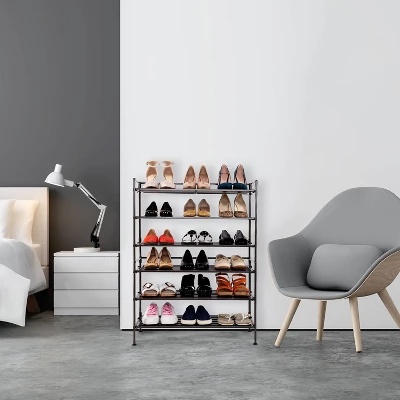 Seville Classics 2pk 3 Tier Stackable Resin Slat Shoe Racks Espresso 4 Seville Classics 2pk 3 Tier Stackable Resin Slat Shoe Racks Espresso - Image 4