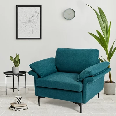 Costway Modern Fabric Accent Armchair Upholstered Single Sofa W/ Metal Legs BlueGrey 2 Costway Modern Fabric Accent Armchair Upholstered Single Sofa W/ Metal Legs BlueGrey - Image 2