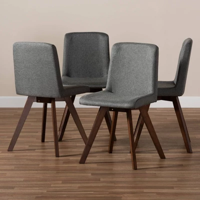 Set Of 4 Pernille Fabric Upholstered Walnut Finished Dining Chairs Gray/Walnut - Baxton Studio 4 Set Of 4 Pernille Fabric Upholstered Walnut Finished Dining Chairs Gray/Walnut - Baxton Studio - Image 4