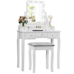 Costway Vanity Dressing Table Set W/ 10 Dimmable Bulbs Touch Switch Cushion Stool WhiteBlackBrown -Cozy Living Deals Store GUEST ac6ffc11 5a48 4f02 be82 1572f5add377
