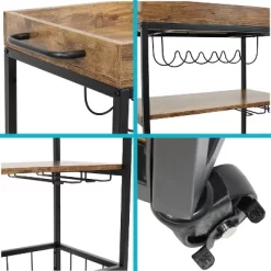 Sunnydaze Decor Sunnydaze 3 Tier Rustic Industrial Style Rolling Indoor Bar Cart With Wine Bottle And Stemware Rack -Cozy Living Deals Store GUEST ac8a8966 d8d7 4f72 887a 8cbdda2bebdb