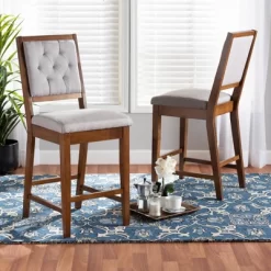 2pc Gideon Fabric Upholstered And Wood Counter Height Barstool Set - Baxton Studio -Cozy Living Deals Store GUEST ad662a40 4e63 441e 8336 b6bb24c7650d