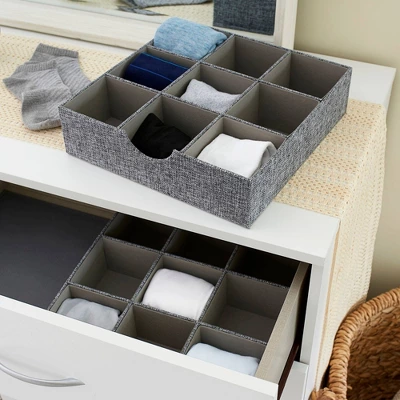 Household Essentials Set Of 2 9-Section Drawer Trays Graphite Linen 1 Household Essentials Set Of 2 9-Section Drawer Trays Graphite Linen