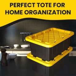 Juggernaut Storage Multipurpose 5 Gallon Lockable Plastic Storage Tote With Secure Snap Fitting Lid For Home Organization, Black/Yellow (Set Of 2) -Cozy Living Deals Store GUEST ae420a58 2829 4f90 b2b9 2bc6565462c3